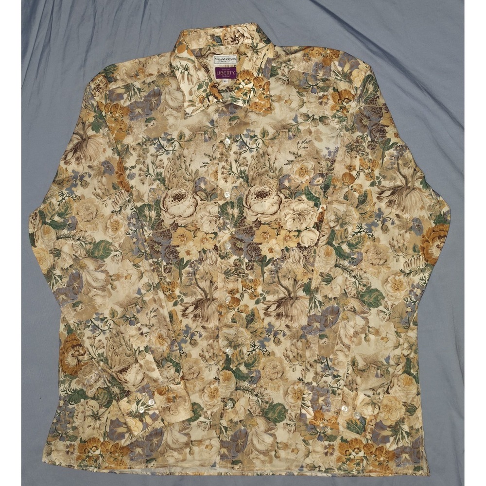 Maus and Hoffman Parchment Petals‎ Liberty Print Sz XL Long Sleeve Button Up